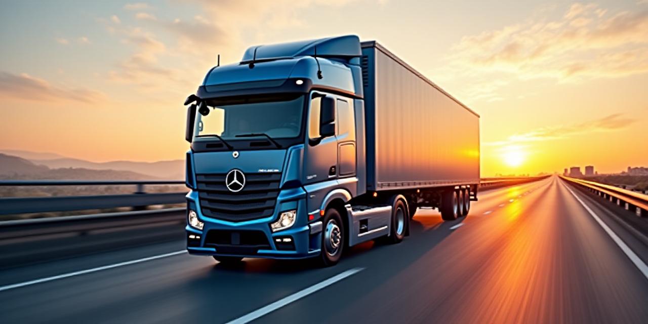 Heavy duty freight truck on a modern highway at dawn